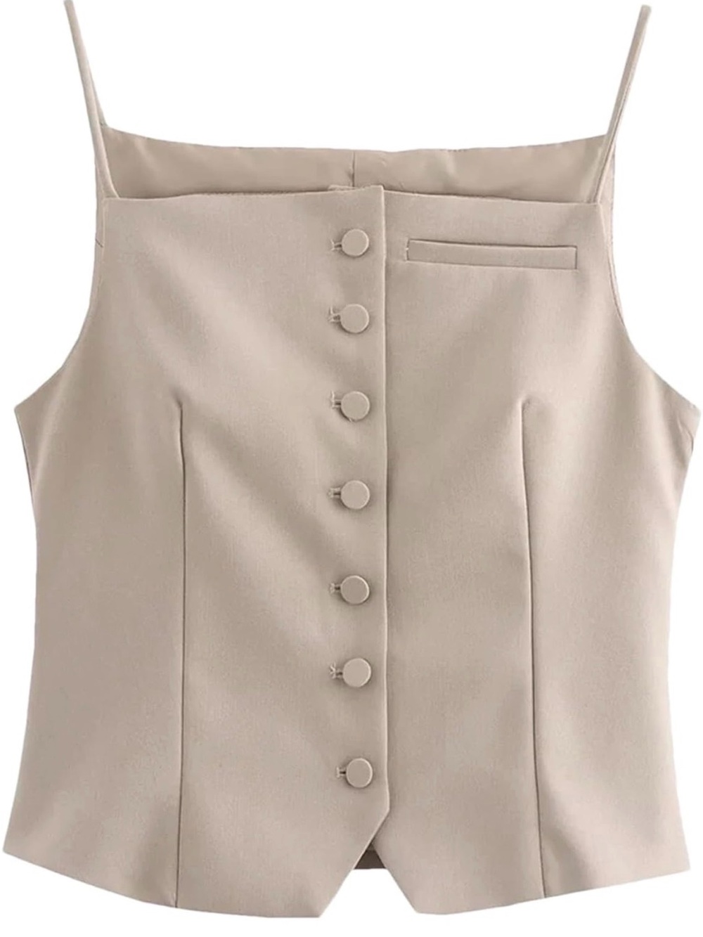 Zara Neutral Beige Button-Front Slim Strap vest